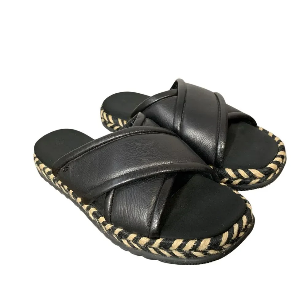 Tory Burch NWOT Cross Strap Puffy Slides Espadrille Platform Sandal Black Size 9